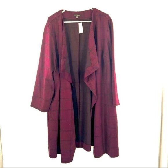 Lane Bryant maron panel print cardigan duster size 26/28 plaid - Picture 1 of 11